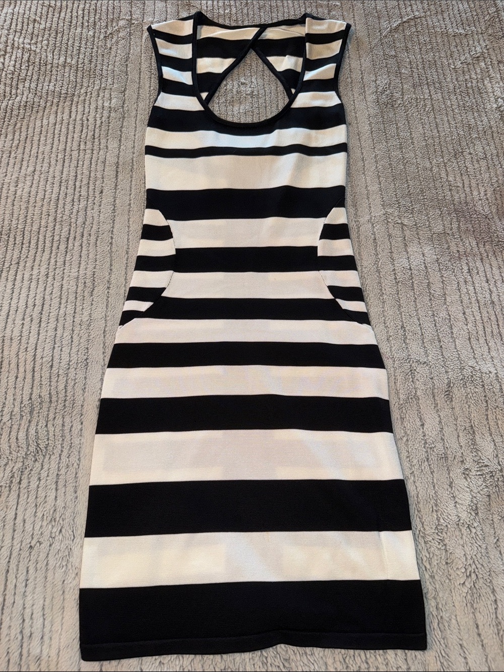Arden B Black and White Striped Cutout Mini Dress